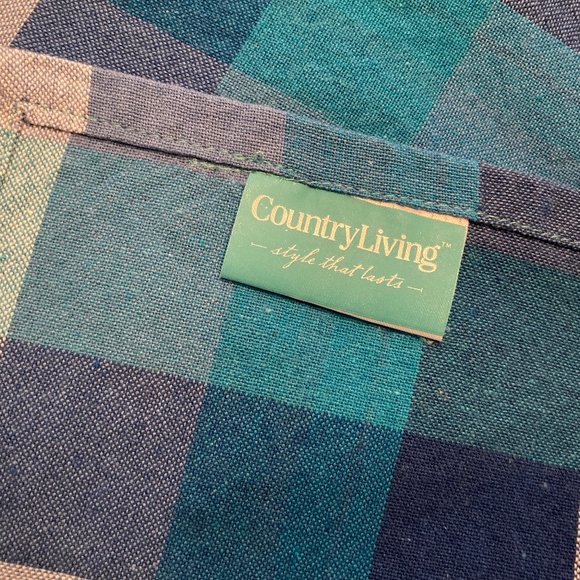 Country Living Vintage Cotton Large Blue Check Tablecloth  96" x 57" - Picture 6 of 7